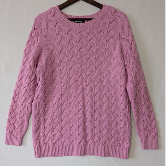 Lands End Sweater Womens Large Pink Cableknit Drifter Fisherman Cotton Academia - Picture 1 of 8